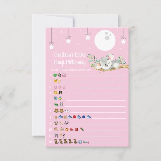 眠るコアラ赤ちゃんシャワーゲーム絵文字Pictionary I 招待状 (正面)