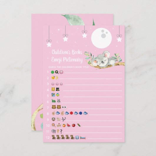 眠るコアラ赤ちゃんシャワーゲーム絵文字Pictionary I 招待状 (正面/裏面)