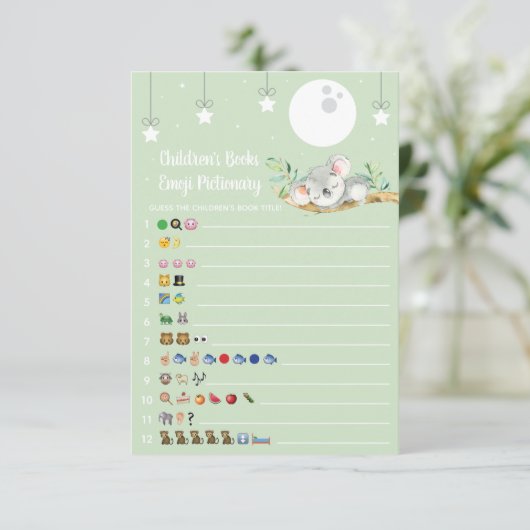 眠るコアラ赤ちゃんシャワーゲーム絵文字Pictionary I 招待状 (スタンド正面)