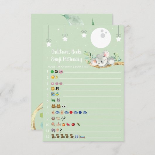 眠るコアラ赤ちゃんシャワーゲーム絵文字Pictionary I 招待状 (正面/裏面)