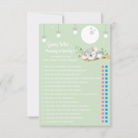 眠るコアラ・ベビー・シャワーゲーム誰だ？ インビタ 招待状 (正面)