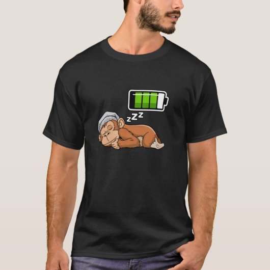 眠るサルが充電中 ナイト寝具 Tシャツ (正面)