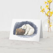 眠るシロクマ、水彩画 カード (黄色い花)