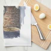 眠るシロクマ、水彩画 キッチンタオル (四つ折り)