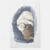 眠るシロクマ、水彩画 キッチンタオル (縦)
