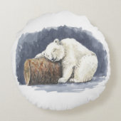 眠るシロクマ、水彩画 ラウンドクッション (裏面)