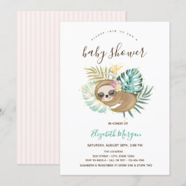 眠るスパッピンクの赤ストライプのちゃんシャワー 招待状