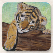 眠るタイガー絵画クブ コースター (正面)