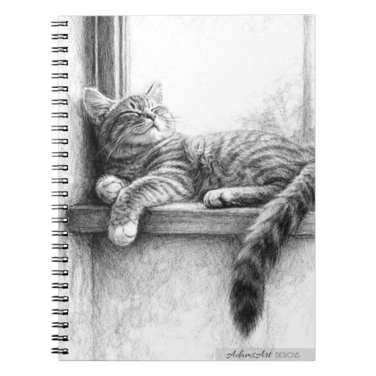 眠るタビー猫の鉛筆画 ノートブック (正面)