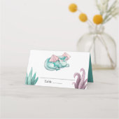 眠るティール（緑がかった色）ドラゴンベビーシャワー プレイスカード (裏面)