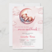 眠るテディベアームーンとバックガールベビーシャワー 招待状 (正面)