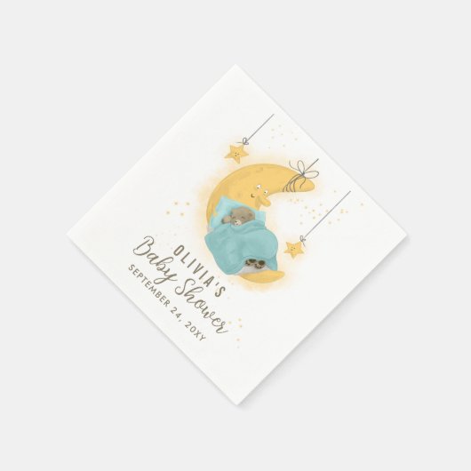 眠るテディベアームーンスターズ男の子ベビーシャワー スタンダードカクテルナプキン (角)