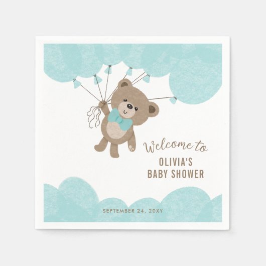 眠るテディベアームーンスターニュートラルベビーシャワー スタンダードカクテルナプキン (正面)