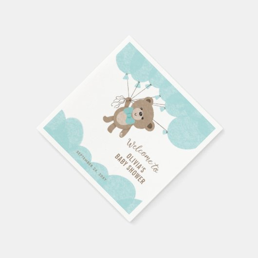 眠るテディベアームーンスターニュートラルベビーシャワー スタンダードカクテルナプキン (角)