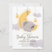 眠るテディベアームーンスターニュートラルベビーシャワー 招待状 (正面)
