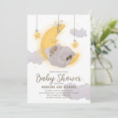 眠るテディベアームーンスターニュートラルベビーシャワー 招待状 (スタンド正面)