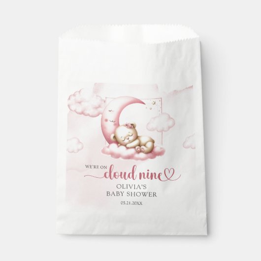 眠るテディベア雲9ピンクの女の子 フェイバーバッグ (正面)