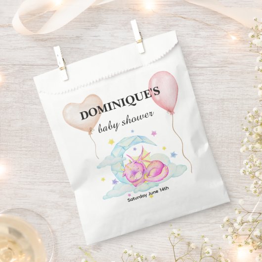 眠るドラゴンの夢 – ベビーシャワーの好意バッグ フェイバーバッグ (クリップ留めされた状態)