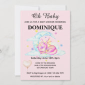 眠るドラゴンをピンクに – ベビーシャワー招待状 招待状 (正面)