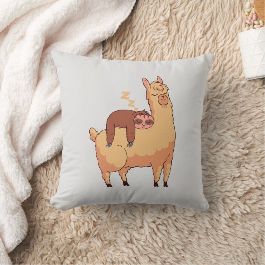 眠るナマケモノがラマに乗る クッション (ブランケット)