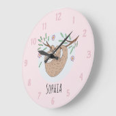 眠るナマケモノが可愛い女の子と子どもの名前 ラージ壁時計 (傾斜)