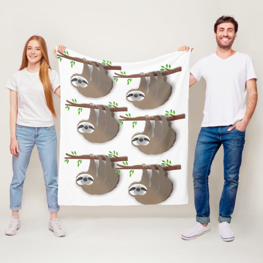 眠るナマケモノと広い目覚め茶色つるのナマケモノ フリースブランケット (インサイチュ)