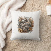 眠るナマケモノ 花柄のスロースモール アイテム クッション (ブランケット)
