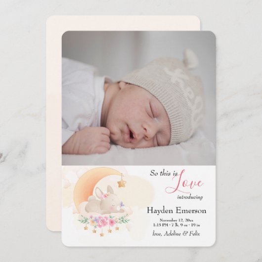 眠るバニー写真誕生のお知らせ 案内状 (正面/裏面)