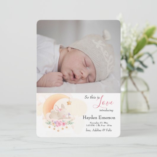 眠るバニー写真誕生のお知らせ 案内状 (スタンド正面)