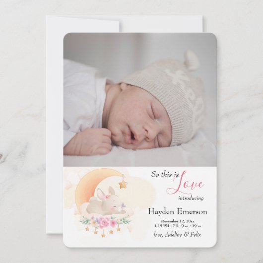 眠るバニー写真誕生のお知らせ 案内状 (正面)