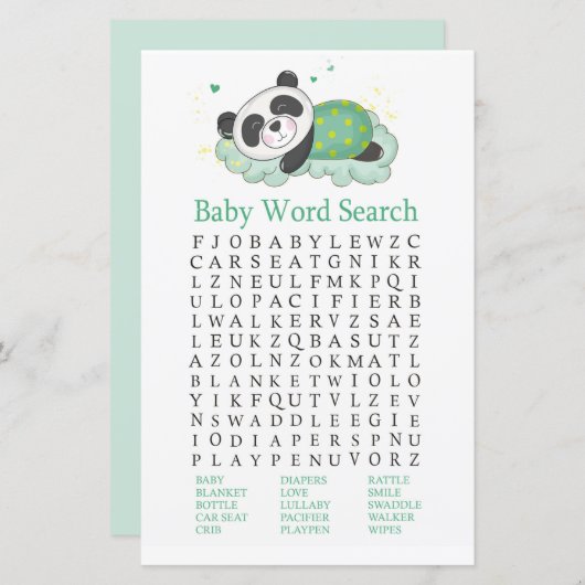 眠るパンダ赤ちゃんシャワー単語検索ゲーム (正面/裏面)