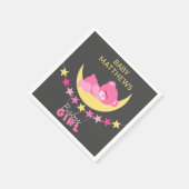 眠るピンクの女の子テディベア月の赤ちゃんシャワー スタンダードカクテルナプキン (角)