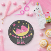 眠るピンクの女の子テディベア月の赤ちゃんシャワー ペーパープレート (パーティー)