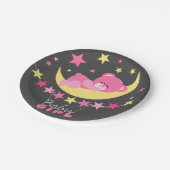 眠るピンクの女の子テディベア月の赤ちゃんシャワー ペーパープレート (アングル)