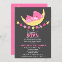 眠るピンクの女の子テディベア月の赤ちゃんシャワー