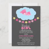 眠るピンクの女の子テディベア雲の赤ちゃんシャワー 招待状 (正面)