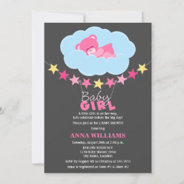 眠るピンクの女の子テディベア雲の赤ちゃんシャワー 招待状