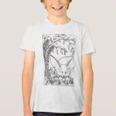 眠るフェニックキツネと花 トライブレンドＴシャツ (正面)
