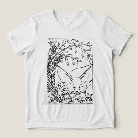 眠るフェニックキツネと花 トライブレンドＴシャツ (デザイン正面)