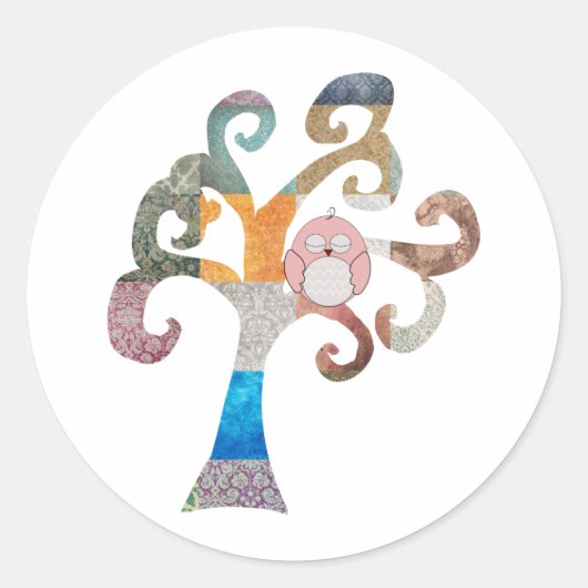 眠るフクロウ ラウンドシール (正面)