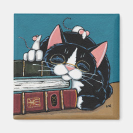 眠るブックワームTuxedo猫とネズミ絵画ズ マグネット