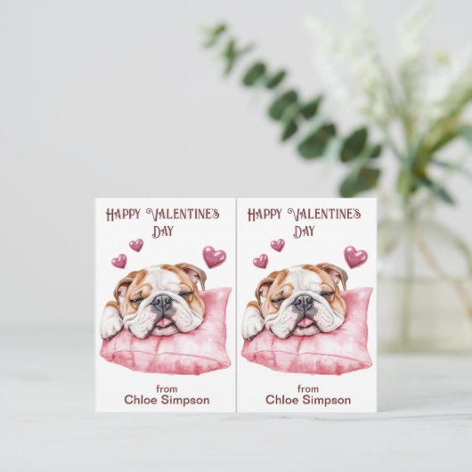 眠るブルドッグ子供のバレンタイン教室カード ポストカード (スタンド正面)