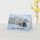 眠るブルドッグ カード (黄色い花)