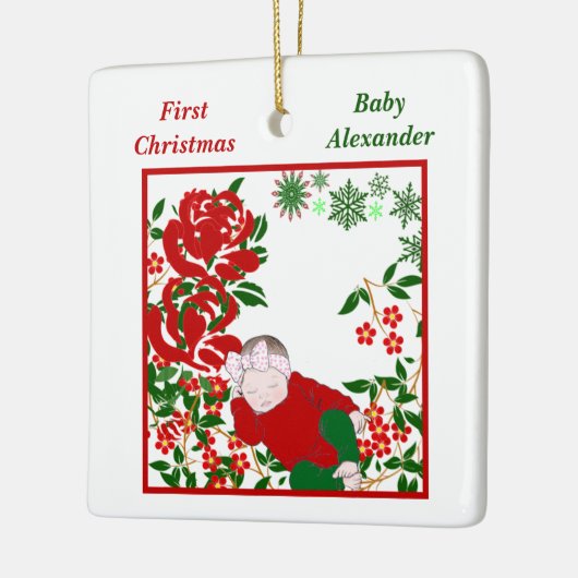 眠るベビーの初めてのクリスマスアートパーソナライズされた セラミックオーナメント (左)