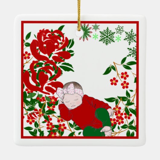 眠るベビーの初めてのクリスマスアートパーソナライズされた セラミックオーナメント (裏面)