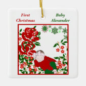 眠るベビーの初めてのクリスマスアートパーソナライズされた セラミックオーナメント (正面)