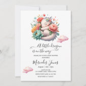 眠るベビードラゴンとレインボーフラワーアート 招待状 (正面)