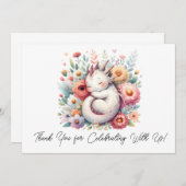 眠るベビードラゴン花のベッドありがとう サンキューカード (正面/裏面)