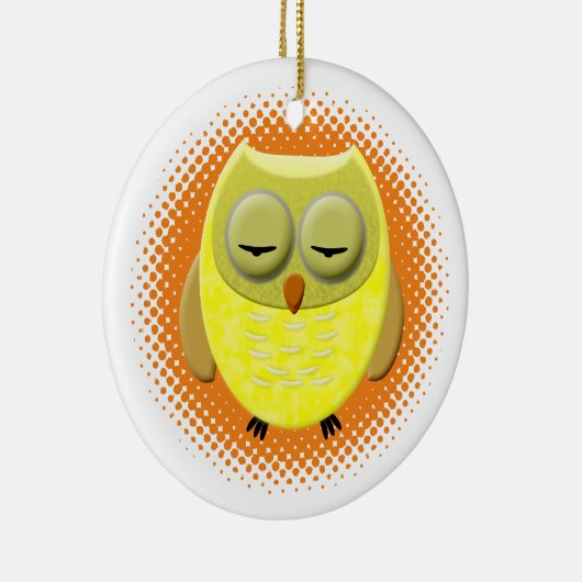 眠るベビーフクロウ漫画 セラミックオーナメント (右)