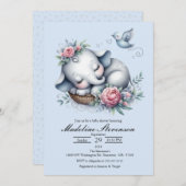 眠るベビー象をテーマにした赤ちゃんシャワー 招待状 (正面/裏面)